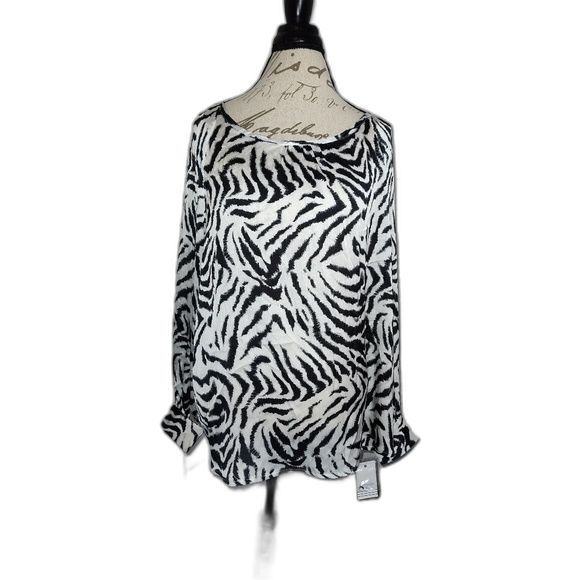 Ophelia Roe Tops - Women's Ophelia Roe Long Sleeve Zebra Print Blouse 1X
